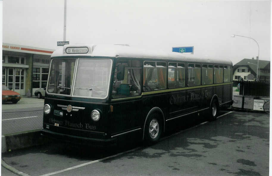 (014'633) - Reusser, Steffisburg - FBW/FHS (ex Berger, Chur; ex BVB Basel Nr. 25) am 8. August 1996 in Steffisburg, Restaurant Bren