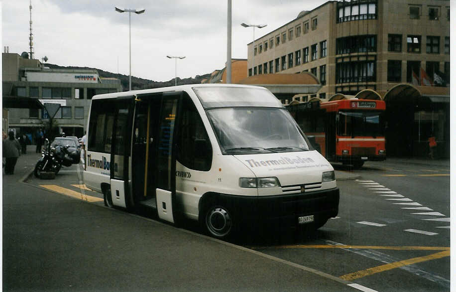 (024'623) - RVBW Wettingen - Nr. 11/AG 249'790 - Peugeot/Business am 15. Juli 1998 beim Bahnhof Baden