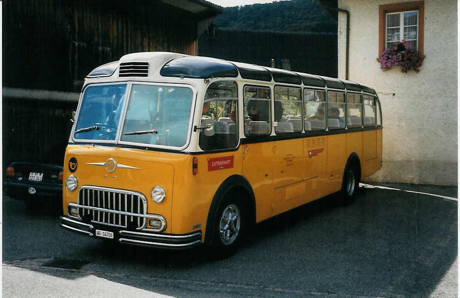 (025'933) - Lambach, Mriken - AG 14'703 - FBW/FHS (ex Hotz, Rickenbach bei Wil/TG; ex P 24'079) am 5. September 1998 in Hottwil, Gasthof zum Bren