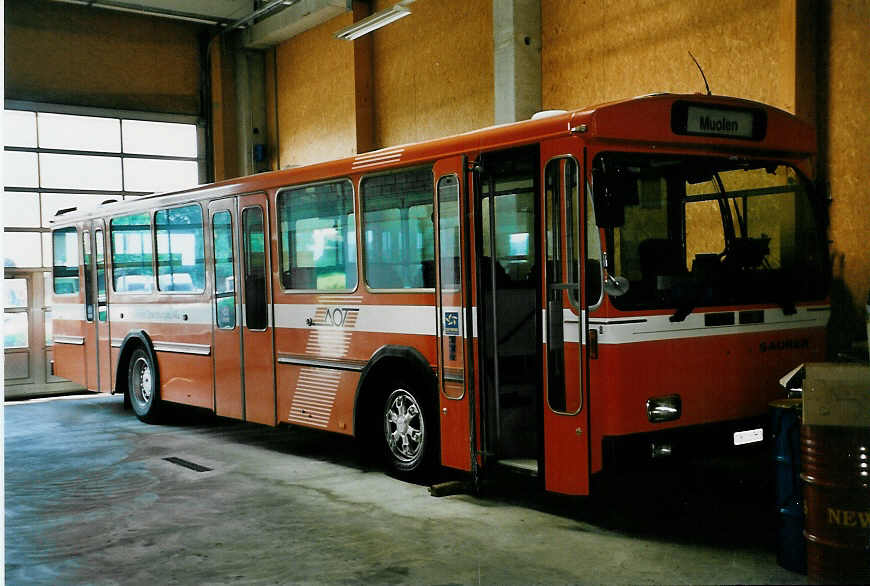 (048'309) - AOT Amriswil - Nr. 8/TG 116'583 - Saurer/Tscher (ex Frommelt, Vaduz) am 17. Juli 2001 in Amriswil, Garage