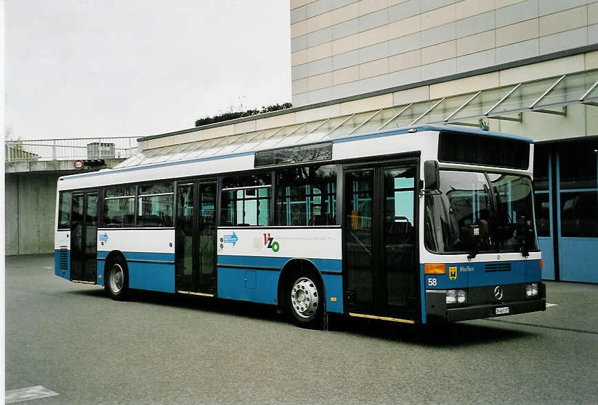 (052'525) - VZO Grningen - Nr. 58/ZH 463'197 - Mercedes (ex Schneider, Meilen Nr. 11; ex VBZ Zrich Nr. 206) am 23. Mrz 2002 in Grningen, Garage