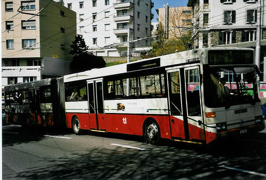 (053'107) - TL Lausanne - Nr. 110/VD 1594 - Mercedes (ex VR La Chaux-de-Fonds Nr. 82) am 19. April 2002 in Lausanne, Vieux Moulin