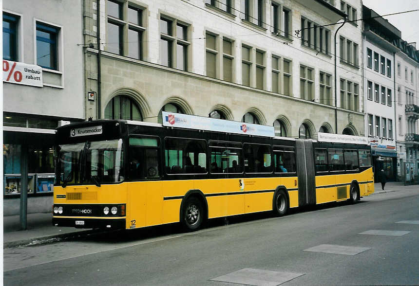 (058'737) - VBSH Schaffhausen - Nr. 12/SH 38'012 - Scania/FHS am 20. Februar 2003 beim Bahnhof Schaffhausen