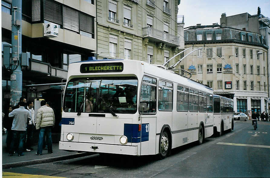 (075'133) - TL Lausanne - Nr. 764 - NAW/Lauber Trolleybus am 24. Februar 2005 in Lausanne, Bel-Air