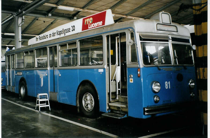 (078'508) - VBL Luzern - Nr. 81 - FBW/Hess am 11. Juli 2005 in Luzern, Depot