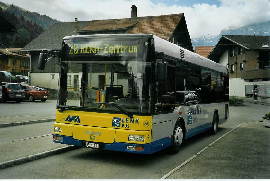 (095'519) - AFA Adelboden - Nr. 55/BE 611'055 - MAN/Gppel am 23. Juni 2007 beim Bahnhof Lenk