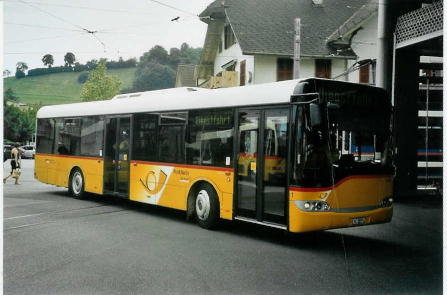 (096'314) - Gurtner, Worb - Nr. 1/BE 26'591 - Solaris (ex Vorfhrfahrzeug) am 17. Juli 2007 beim Bahnhof Worb Dorf