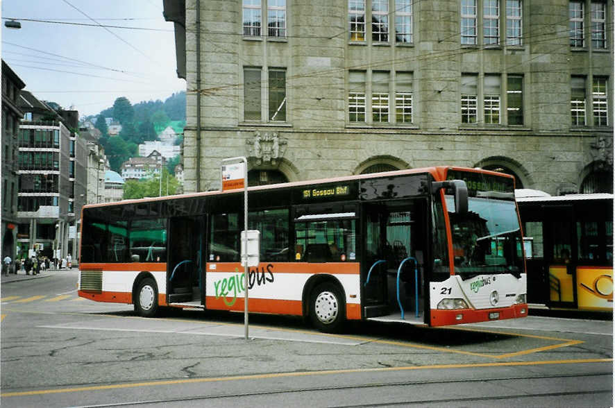 (096'434) - Regiobus, Gossau - Nr. 21/SG 258'921 - Mercedes am 21. Juli 2007 beim Bahnhof St. Gallen