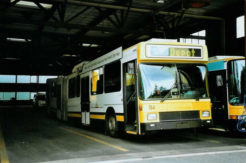 (096'511) - VBSH Schaffhausen - Nr. 114 - NAW/Hess Gelenktrolleybus am 21. Juli 2007 in Schaffhausen, Busdepot