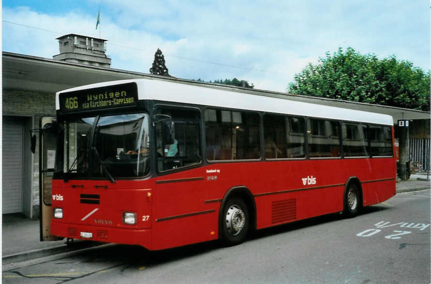 (098'416) - Busland, Burgdorf - Nr. 27/BE 394'386 - Volvo/Lauber (ex AAGK Koppigen Nr. 7) am 9. September 2007 beim Bahnhof Burgdorf