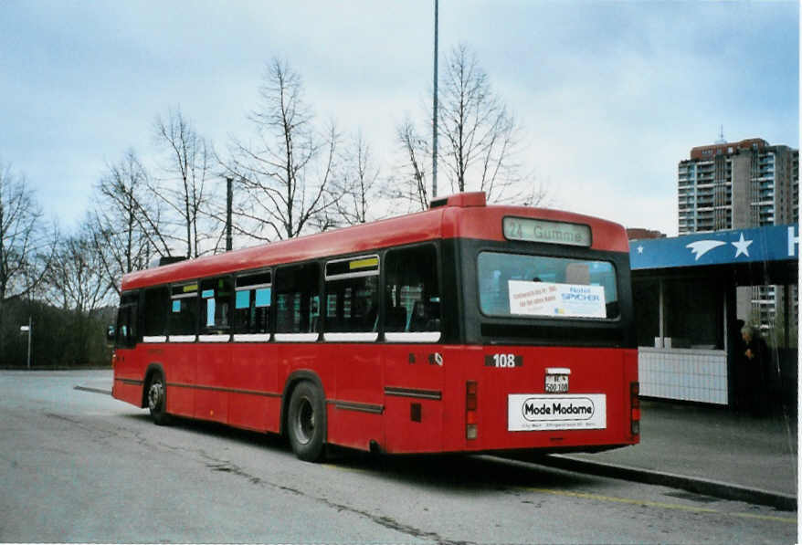 (101'822) - Bernmobil, Bern - Nr. 108/BE 500'108 - Volvo/R&J am 13. Dezember 2007 in Bern, Holenacker