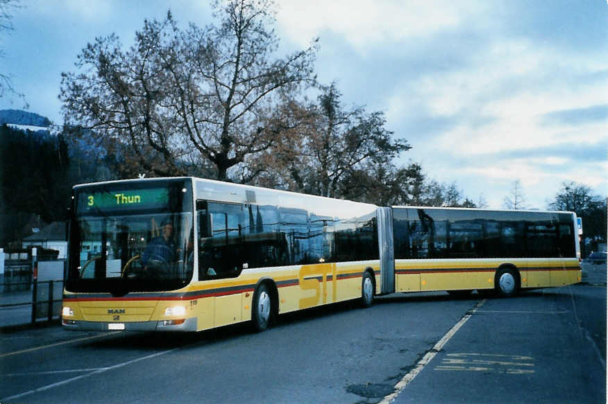 (101'834) - STI Thun - Nr. 119/BE 700'119 - MAN am 14. Dezember 2007 beim Bahnhof Thun (prov. Haltestelle)