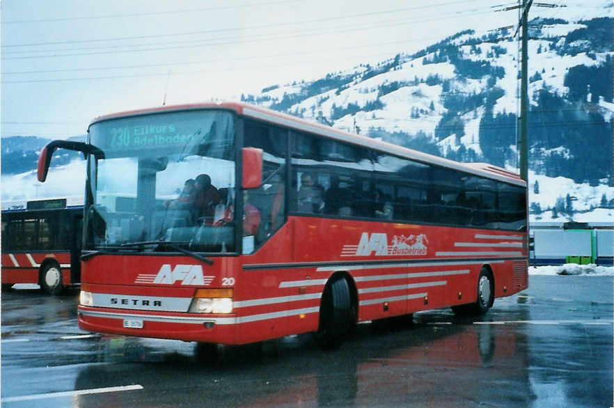 (102'933) - AFA Adelboden - Nr. 20/BE 26'706 - Setra (ex Nr. 6) am 6. Januar 2008 beim Bahnhof Frutigen