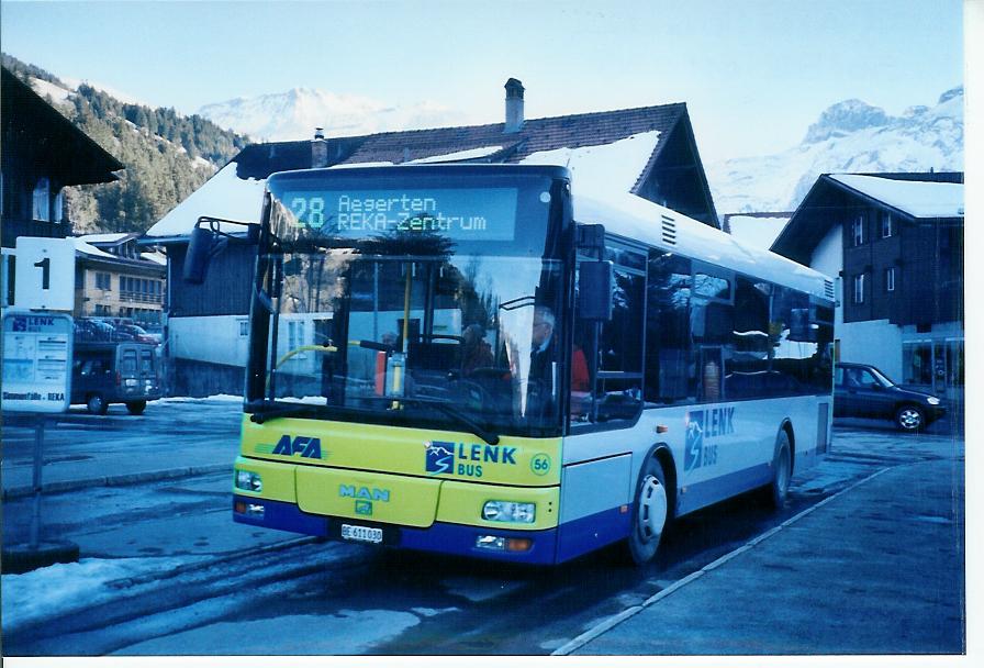 (103'707) - AFA Adelboden - Nr. 56/BE 611'030 - MAN/Gppel am 21. Januar 2008 beim Bahnhof Lenk