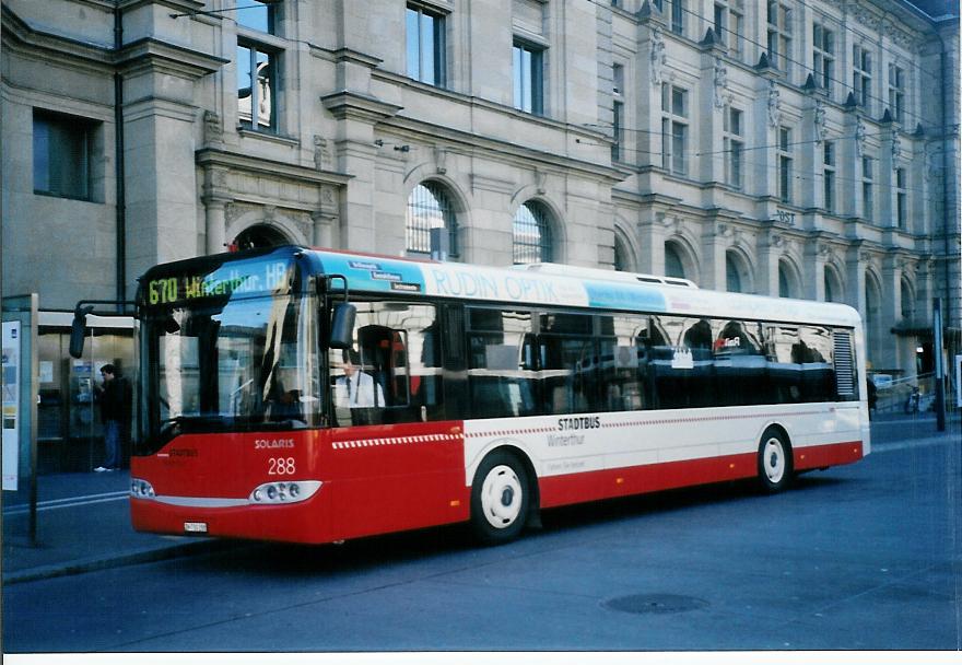 (103'727) - SW Winterthur - Nr. 288/ZH 730'288 - Solaris am 28. Januar 2008 beim Hauptbahnhof Winterthur