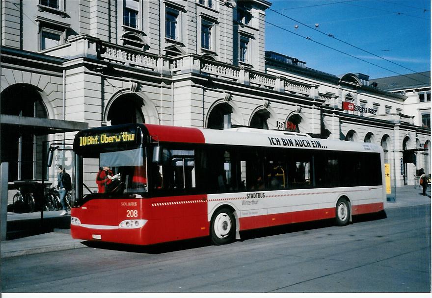 (103'731) - SW Winterthur - Nr. 208/ZH 730'208 - Solaris am 28. Januar 2008 beim Hauptbahnhof Winterthur