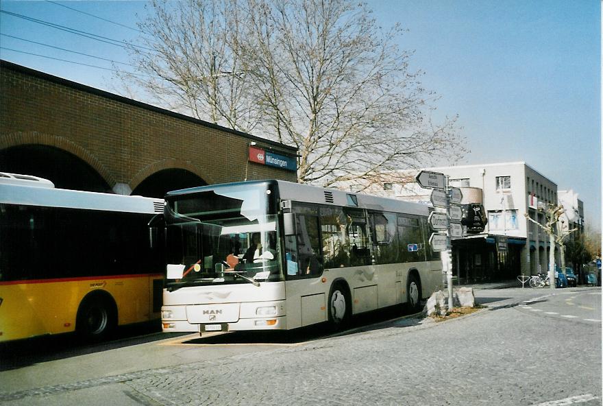 (104'136) - Lengacher, Mnsingen - Nr. 7/BE 556'335 - MAN/Gppel (ex AFA Adelboden Nr. 55; ex Matt, FL-Mauren Nr. 66) am 11. Februar 2008 beim Bahnhof Mnsingen