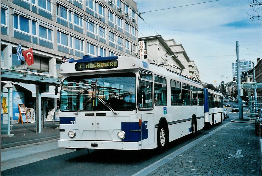 (105'235) - TL Lausanne - Nr. 731 - FBW/Hess Trolleybus am 15. Mrz 2008 beim Bahnhof Lausanne