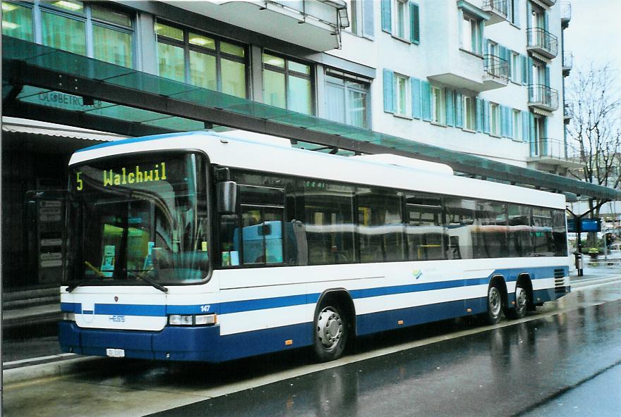 (105'420) - ZVB Zug - Nr. 147/ZG 3397 - Scania/Hess am 17. Mrz 2008 beim Bahnhof Zug