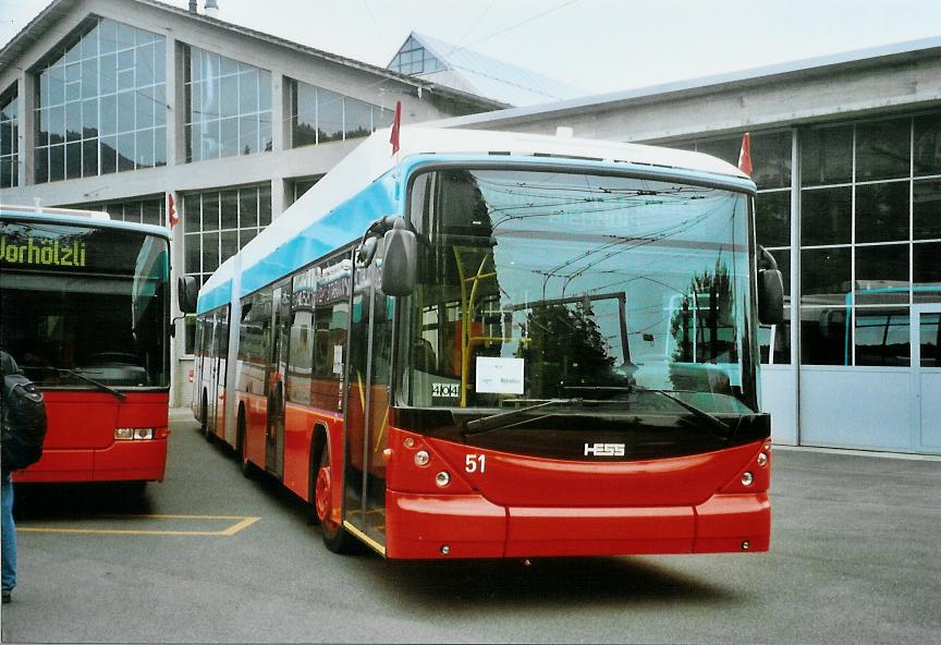 (107'624) - VB Biel - Nr. 51 - Hess/Hess Gelenktrolleybus am 1. Juni 2008 in Biel, Depot