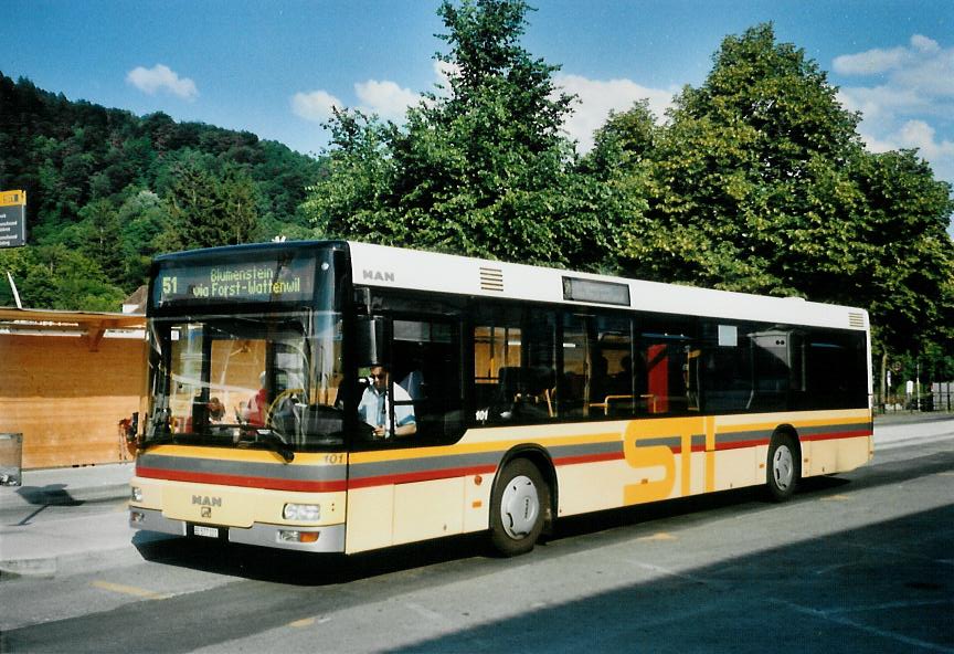 (108'411) - STI Thun - Nr. 101/BE 577'101 - MAN am 22. Juni 2008 beim Bahnhof Thun (prov. Haltestelle)