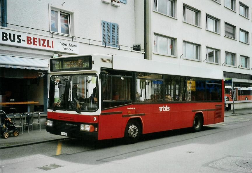 (109'009) - Busland, Burgdorf - Nr. 9/BE 387'470 - Neoplan (ex AOE Langnau Nr. 9) am 8. Juli 2008 beim Bahnhof Burgdorf