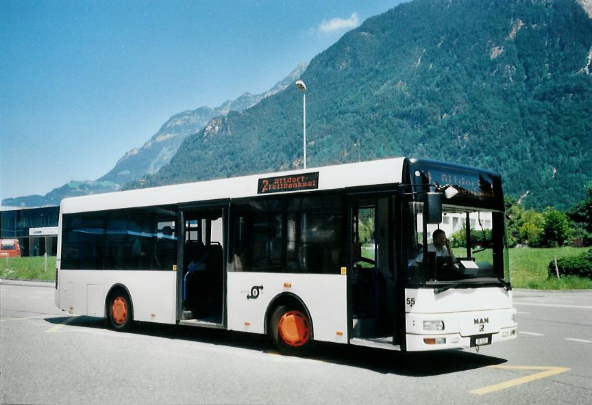 (109'328) - AAGU Altdorf - Nr. 55/UR 9329 - MAN/Gppel (ex Schultz, D-Herxheim) am 16. Juli 2008 beim Bahnhof Altdorf