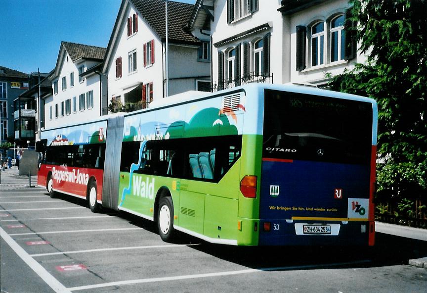 (110'408) - VZO Grningen - Nr. 53/ZH 634'253 - Mercedes am 16. August 2008 beim Bahnhof Rapperswil