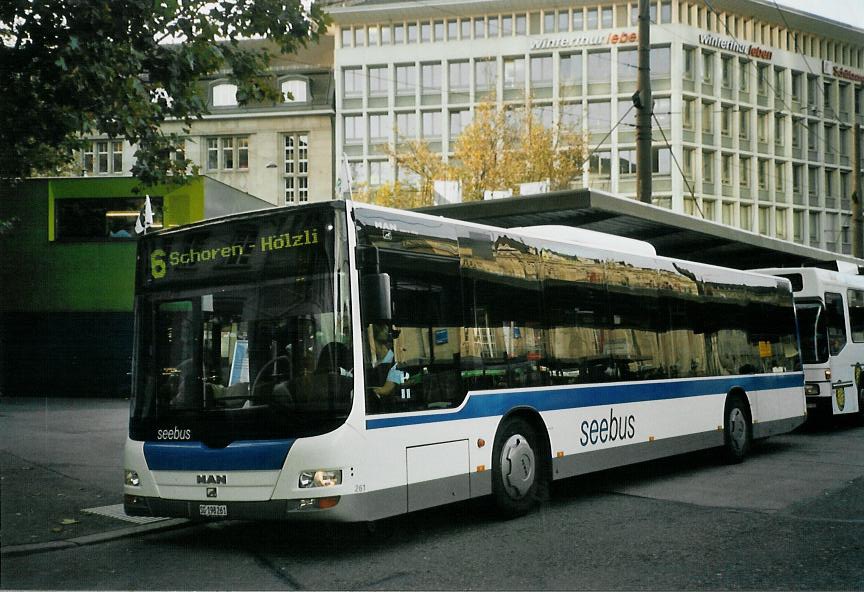 (111'517) - St. Gallerbus, St. Gallen - Nr. 261/SG 198'261 - MAN am 13. Oktober 2008 beim Bahnhof St. Gallen