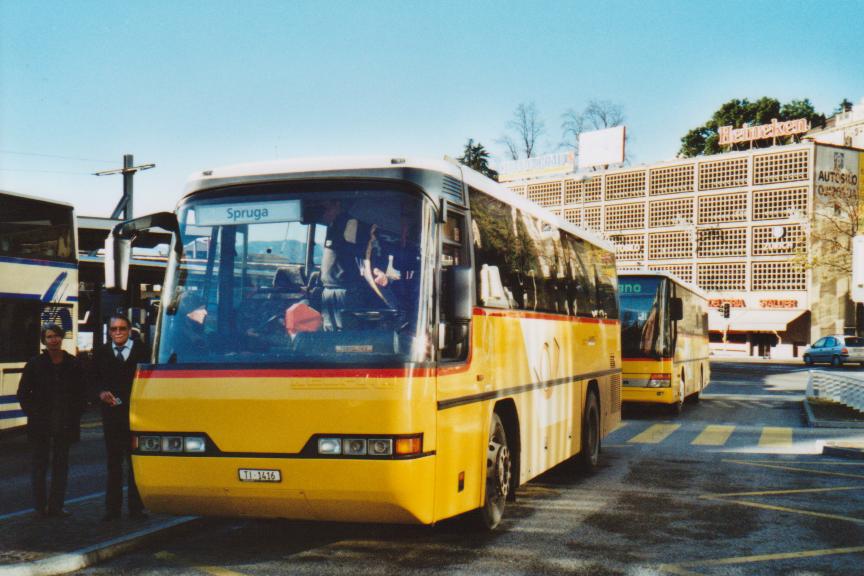 (112'411) - Starnini, Tenero - TI 1416 - Neoplan am 8. Dezember 2008 beim Bahnhof Locarno