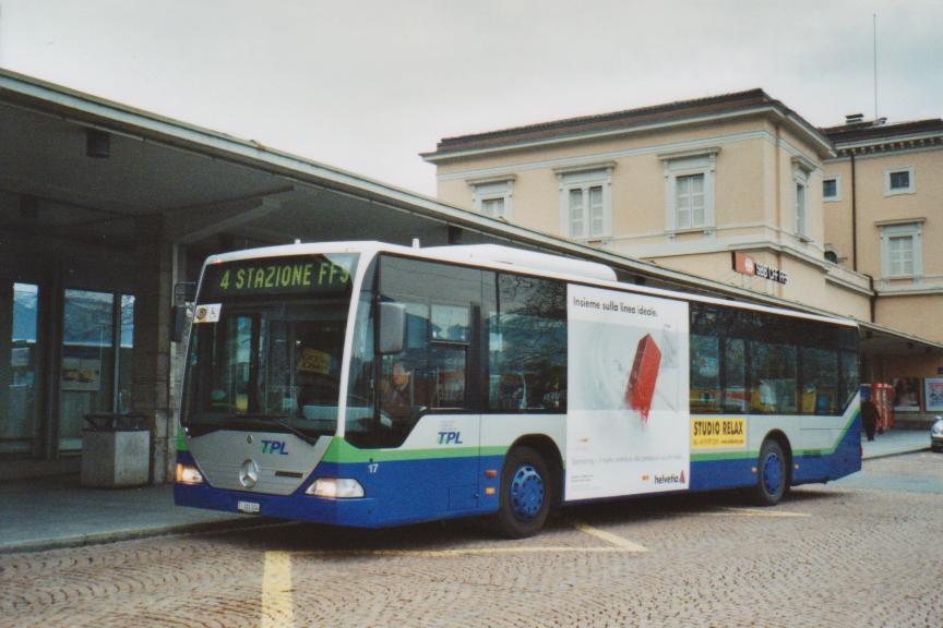 (112'634) - TPL Lugano - Nr. 17/TI 161'004 - Mercedes am 9. Dezember 2008 beim Bahnhof Lugano