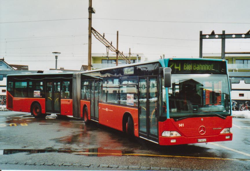 (113'003) - VB Biel - Nr. 141/BE 560'141 - Mercedes am 20. Dezember 2008 beim Bahnhof Lyss