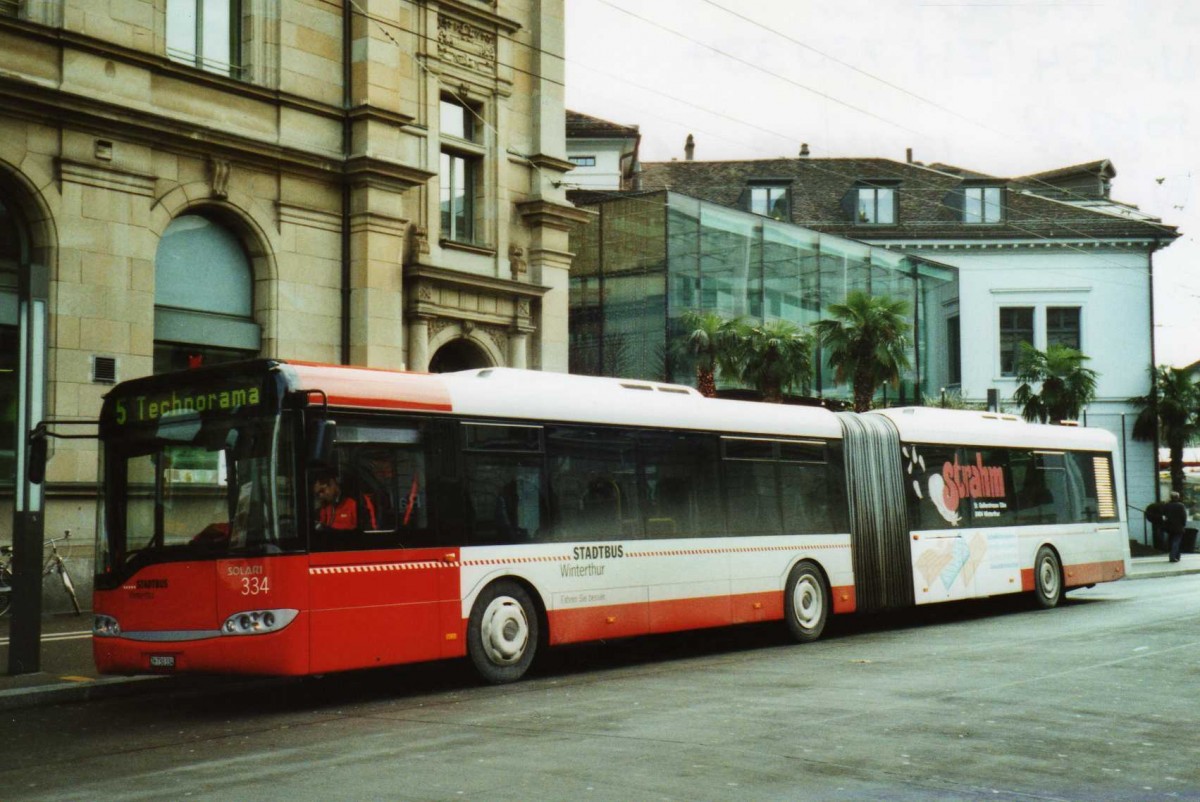 (114'037) - SW Winterthur - Nr. 334/ZH 730'334 - Solaris am 21. Januar 2009 beim Hauptbahnhof Winterthur