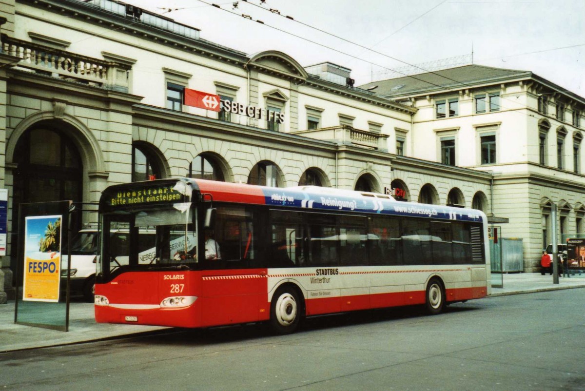 (114'113) - SW Winterthur - Nr. 287/ZH 730'287 - Solaris am 21. Januar 2009 beim Hauptbahnhof Winterthur