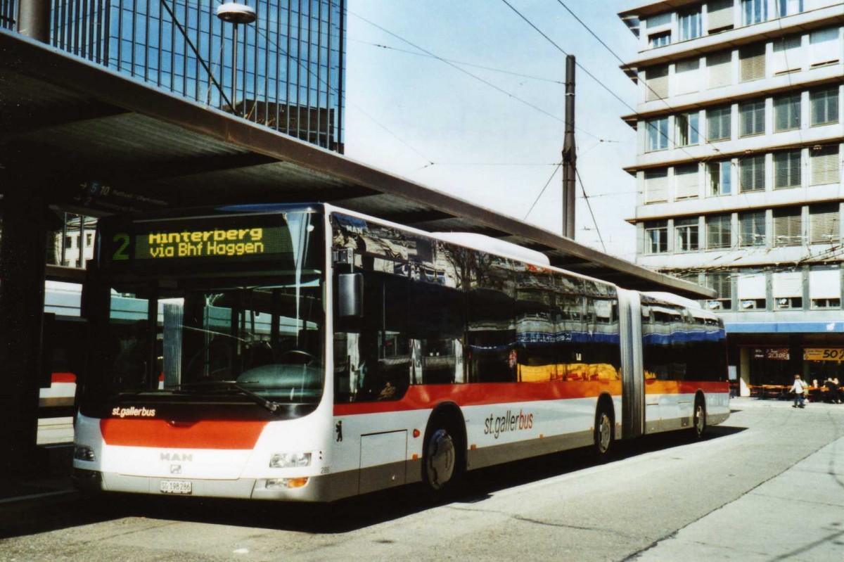 (115'422) - St. Gallerbus, St. Gallen - Nr. 286/SG 198'286 - MAN am 18. Mrz 2009 beim Bahnhof St. Gallen