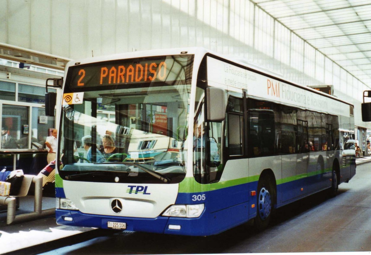 (121'124) - TPL Lugano - Nr. 305/TI 225'106 - Mercedes am 12. September 2009 in Lugano, Centro