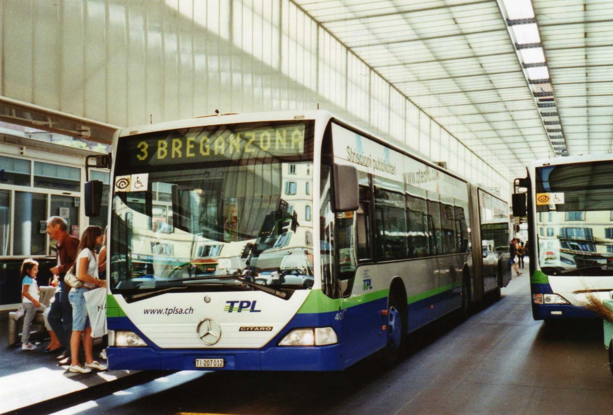 (121'132) - TPL Lugano - Nr. 401/TI 207'012 - Mercedes (ex Nr. 21) am 12. September 2009 in Lugano, Centro