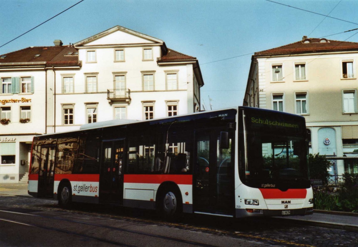 (121'320) - St. Gallerbus, St. Gallen - Nr. 259/SG 198'259 - MAN am 23. September 2009 beim Bahnhof St. Gallen