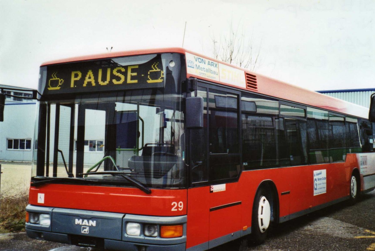 (123'421) - STB Laupen - Nr. 29 - MAN am 1. Januar 2010 in Biel, Rattinbus