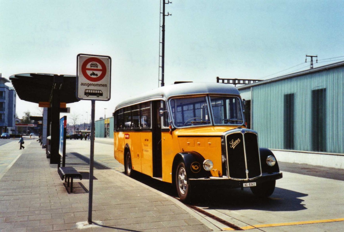 (125'701) - Stutz, Oberlunkhofen - AG 8341 - Saurer/Tscher (ex Dubs, Stallikon) am 24. April 2010 beim Bahnhof Affoltern