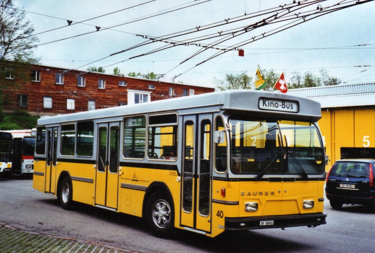 (126'306) - Wanner, Schleitheim - Nr. 40/SH 58'045 - Saurer/Hess (ex Ruklic, Schaffhausen; ex VBSH Schaffhausen Nr. 40; ex VBSH Schaffhausen Nr. 19) am 16. Mai 2010 in Schaffhausen, Busdepot VBSH