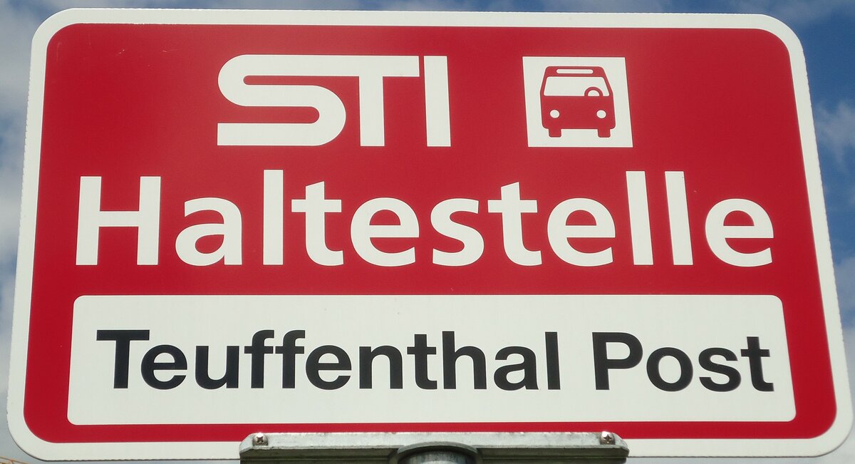 (128'756) - STI-Haltestellenschild - Teuffenthal, Teuffenthal Post - am 15. August 2010