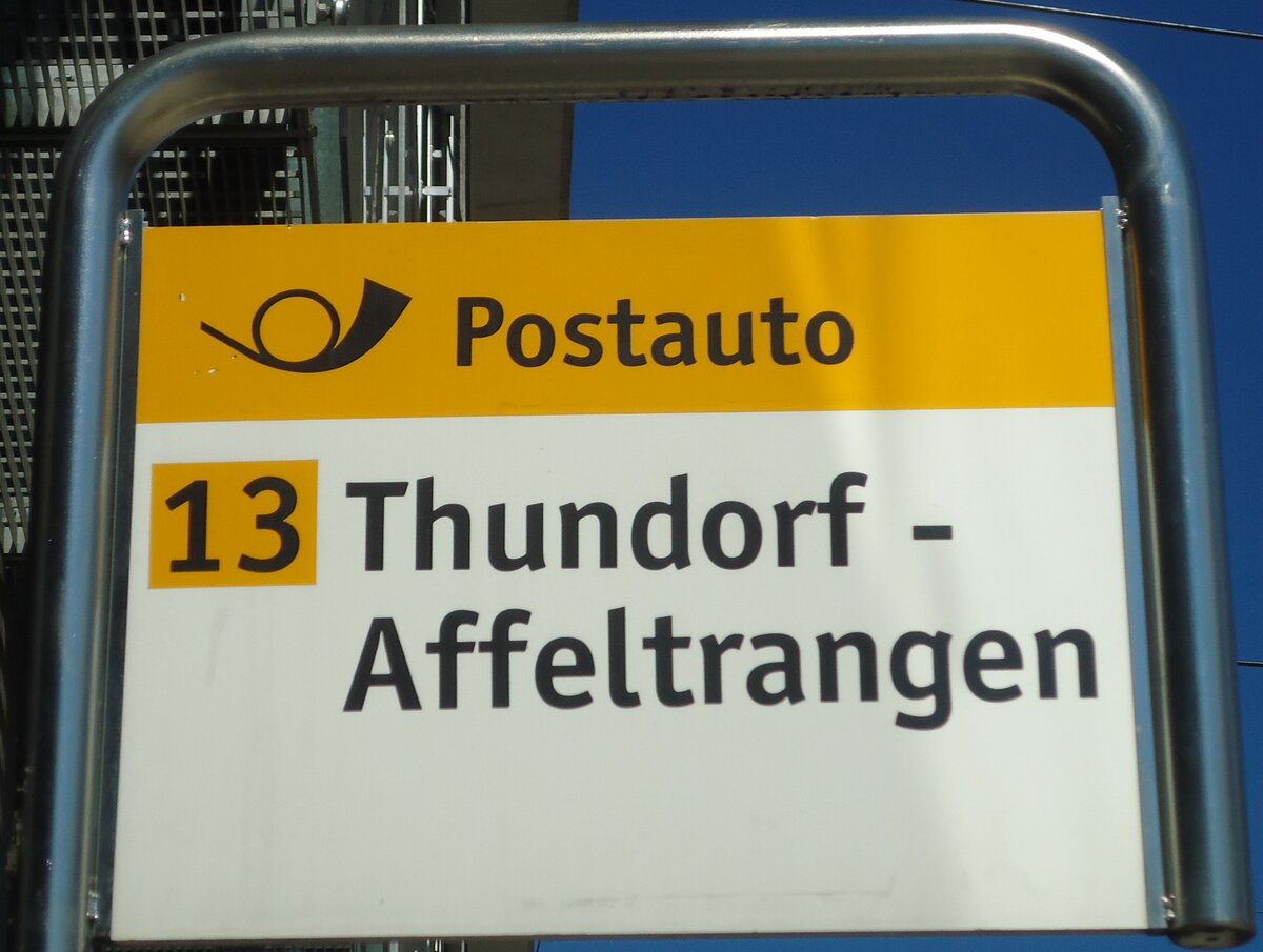 (129'091) - PostAuto-Haltestellenschild - Frauenfeld, Bahnhof - am 22. August 2010