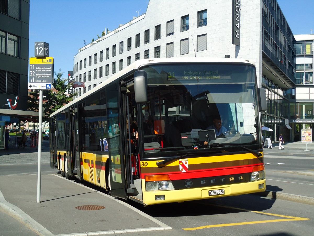 (129'314) - STI Thun - Nr. 80/BE 543'380 - Setra am 4. September 2010 beim Bahnhof Thun