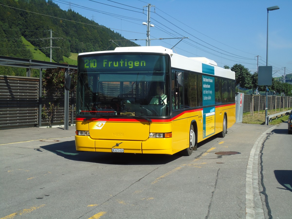 (129'359) - PostAuto Bern - BE 671'620 - Volvo/Hess (ex Schmocker, Stechelberg Nr. 2; ex PostAuto Graubnden; ex P 25'682) am 5. September 2010 beim Bahnhof Reichenbach