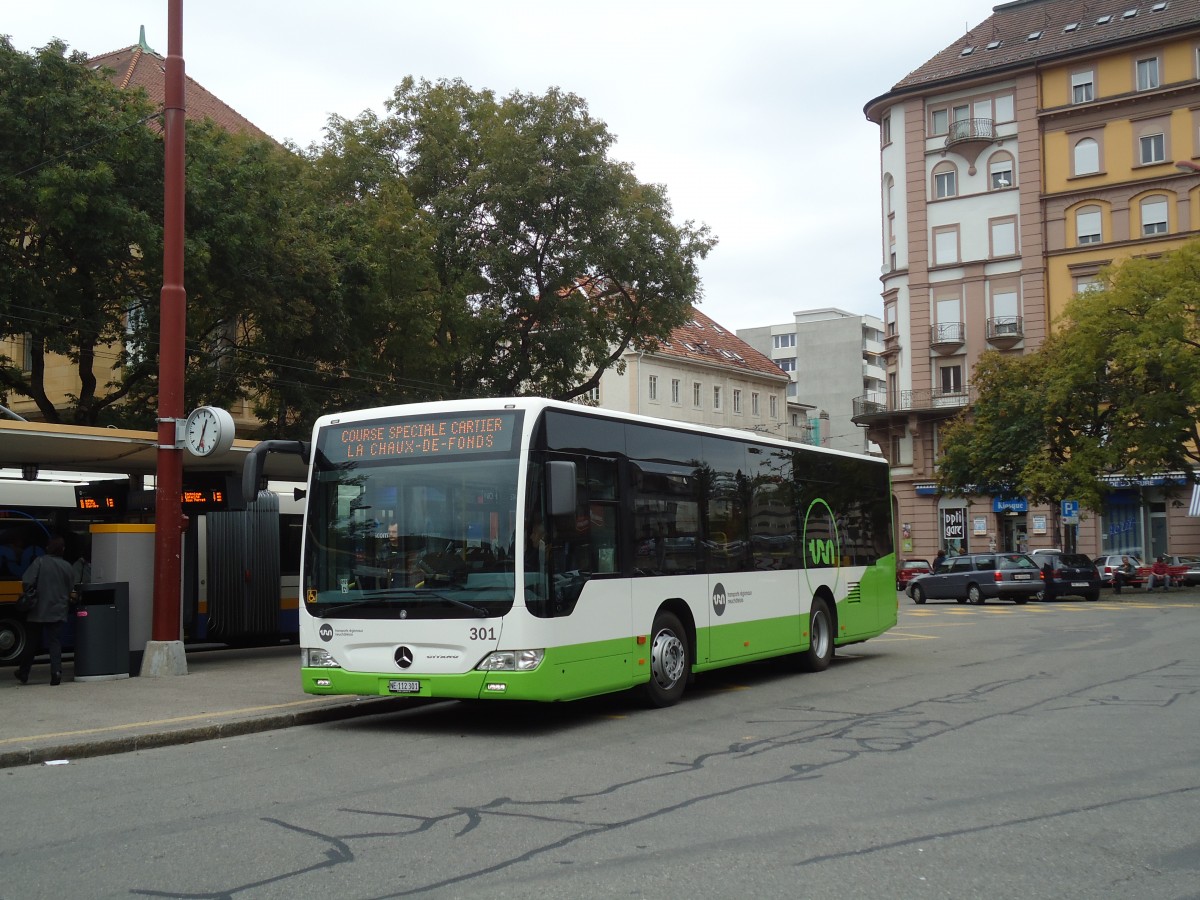 (130'184) - TRN La Chaux-de-Fonds - Nr. 301/NE 112'301 - Mercedes am 4. Oktober 2010 beim Bahnhof La Chaux-de-Fonds