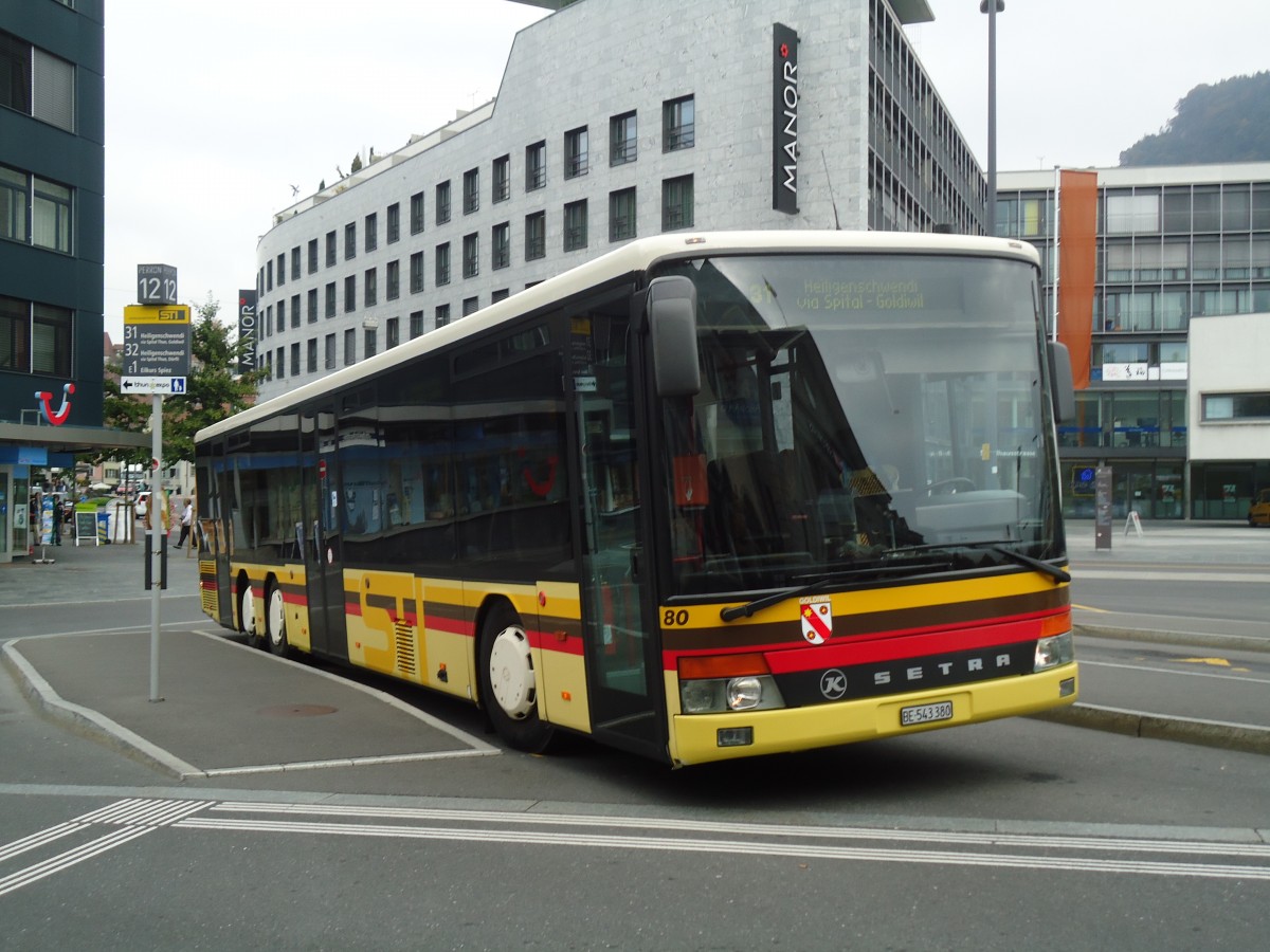 (130'383) - STI Thun - Nr. 80/BE 543'380 - Setra am 12. Oktober 2010 beim Bahnhof Thun