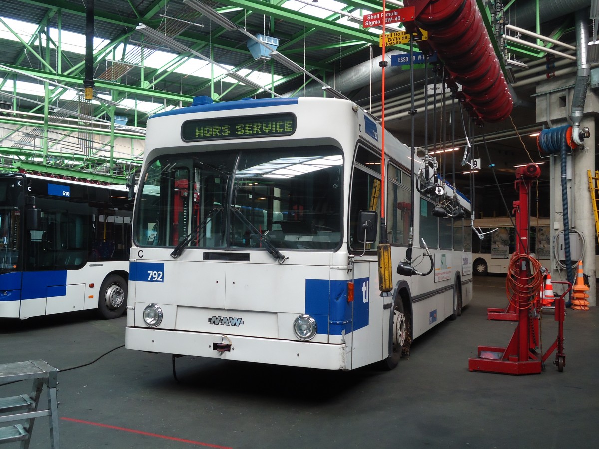 (130'913) - TL Lausanne - Nr. 792 - NAW/Lauber Trolleybus am 13. November 2010 in Lausanne, Dpt Prlaz