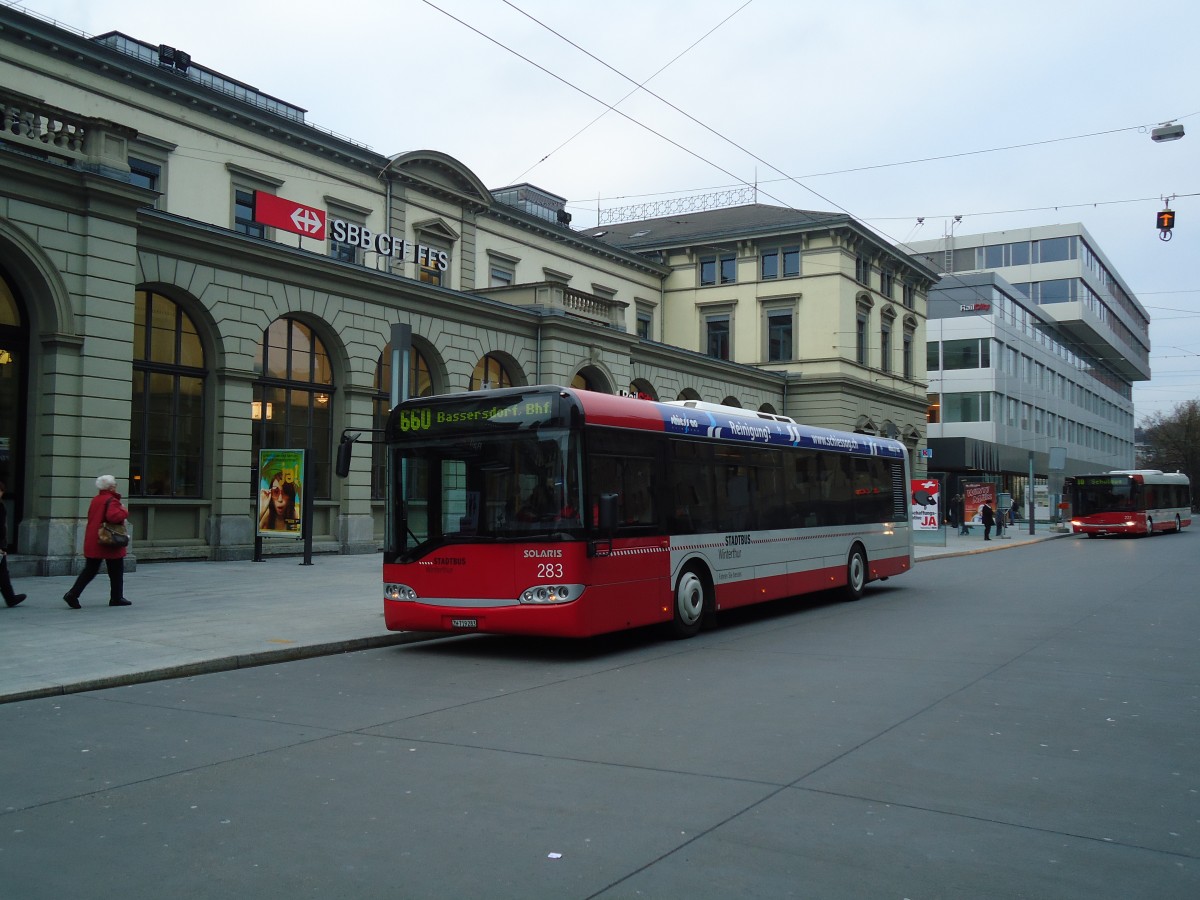 (131'059) - SW Winterthur - Nr. 283/ZH 719'283 - Solaris am 17. November 2010 beim Hauptbahnhof Winterthur