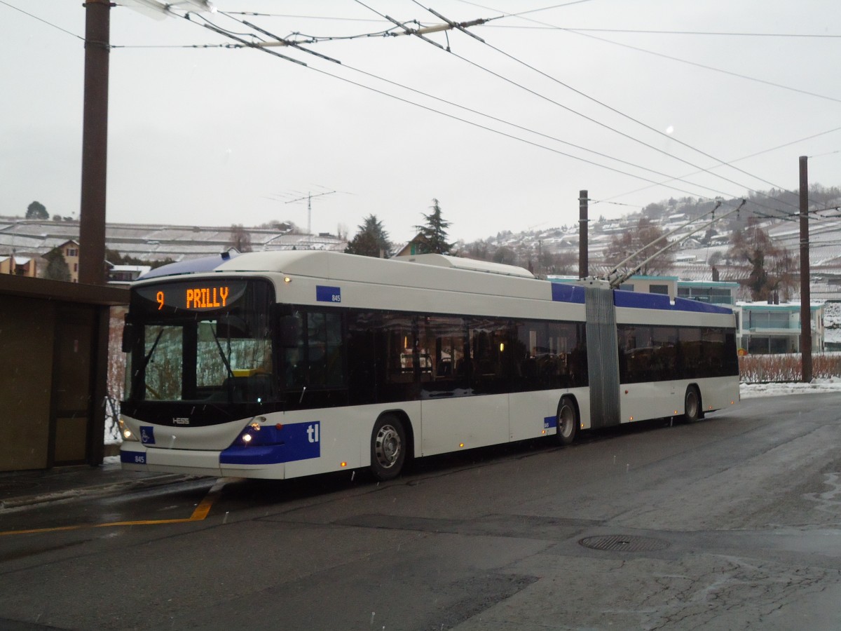 (131'276) - TL Lausanne - Nr. 845 - Hess/Hess Gelenktrolleybus am 5. Dezember 2010 in Lutry, Corniche